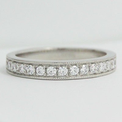 2.8mm Half Eternity Milgrain Wedding Band 14k White Gold