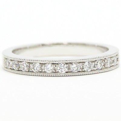 2.8mm Milgrained Channel Set Diamond Band 14k White Gold