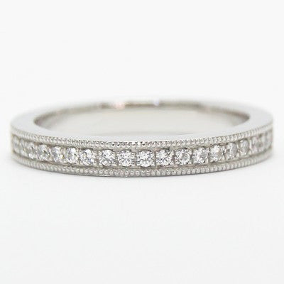 2.8mm Solid Engraved Diamond Wedding Band 14k White Gold