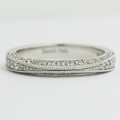 2.9mm Tapered Half Eternity Milgrain Band 14k White Gold