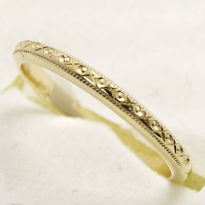 Thin Designed and Milgrained Wedding Band in 14k Yellow Gold 