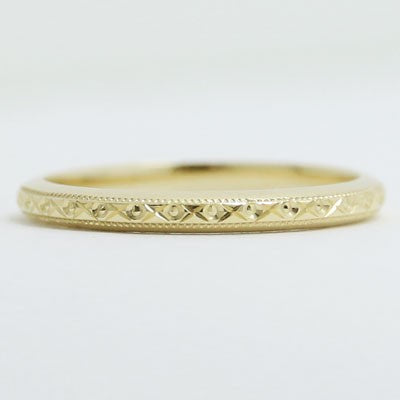 Thin Designed and Milgrained Wedding Band in 14k Yellow Gold 
