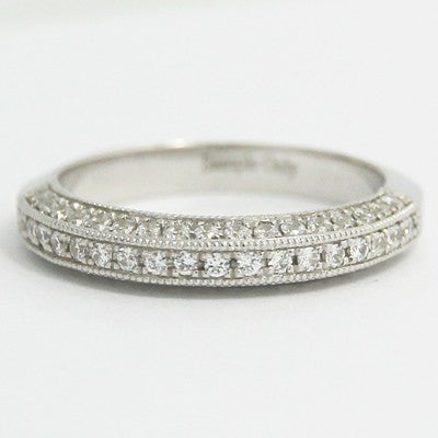 3.00mm Three Side Pave Diamonds Milgrain Band 14k White Gold