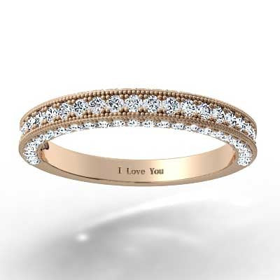 3.1mm Triple Sided Pave Set Wedding Band 14k Rose Gold