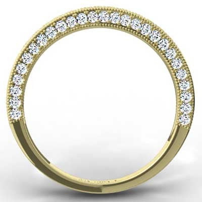 W93613Y-(3.1mm) Triple Sided Pave Set Wedding Band 14k Yellow Gold