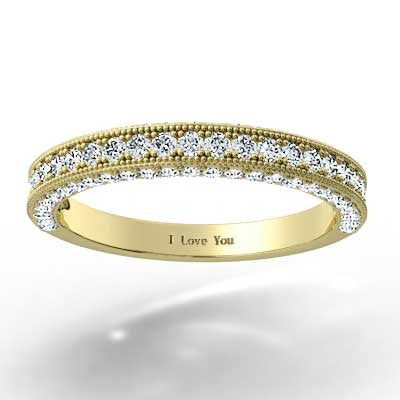 3.1mm Triple Sided Pave Set Wedding Band 14k Yellow Gold