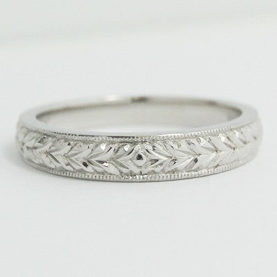 3.3-3.9mm Antique Style Milgrain Wedding Band 14k White Gold