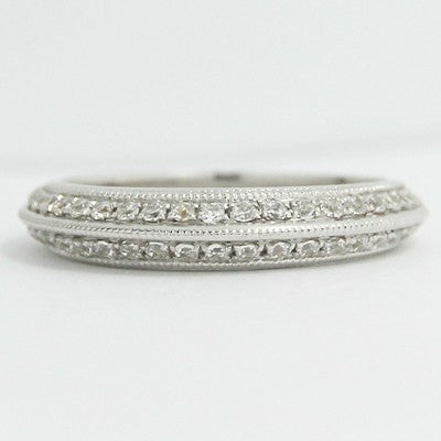 3.3mm Knife Edge Pave Set Milgrain Band 14k White Gold