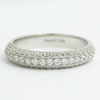 W93493-(3.5mm) Vintage 3 Row Pave Ring 14k White Gold