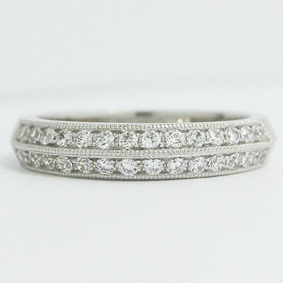 3.7-4.3mm Knife Edge Two Row Euro Diamond Band 14k White Gold