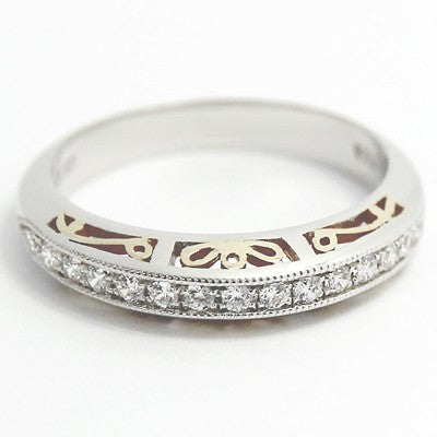 3.8mm Two Tone Filigree Design Band 14k White & Yellow Gold