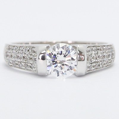 E93497-Three Row Pave Tension Style Engagement Ring 14k White Gold