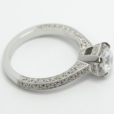 3 Side Pave with Crown Accent Diamonds 14k White Gold