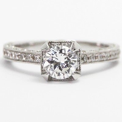 3 Side Pave with Crown Accent Diamonds 14k White Gold