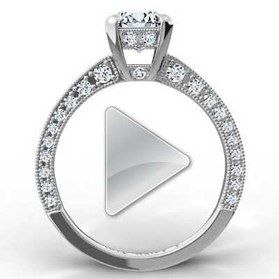 E93649-3 Side Pave with Crown Accent Diamonds 14k White Gold