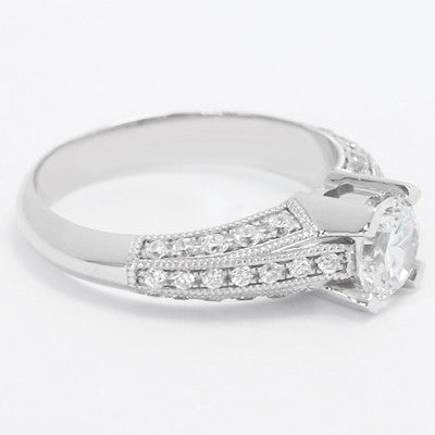 E93489-Three Sided Pave Diamond Engagement Ring 14k White Gold