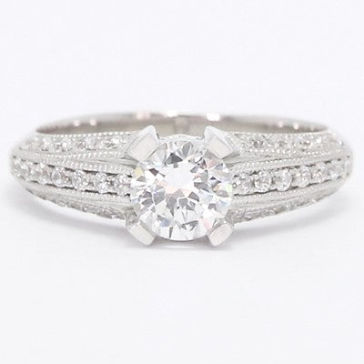 3 Sided Pave Diamond Engagement Ring 14k White Gold