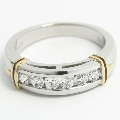 4.0-5.3mm Side Channel Set Wedding Band 14k White & Yellow