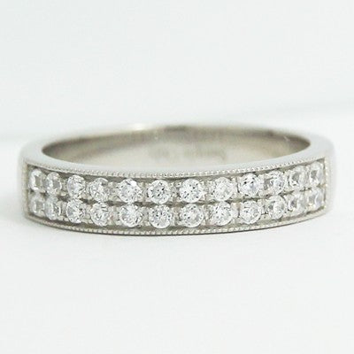 4.0mm Double Row Micro Pave Wedding Band 14k White Gold