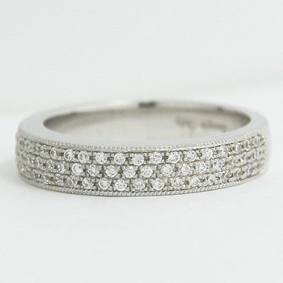4.1mm 3 Row Micro Pave Diamond Band 14k White Gold