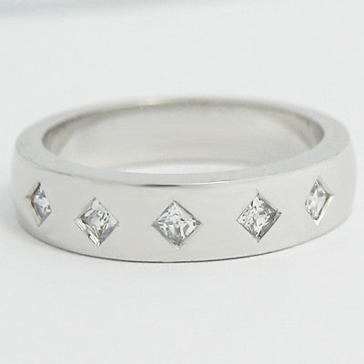 W93314-(4.6-4.9mm) Five Stone Bezel Set Wedding Ring 14k White Gold