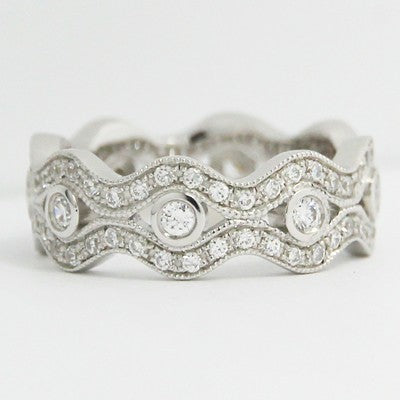 4.75-7.20mm Pave Set in Wave Style Eternity Wedding Band 14k White Gold L3614