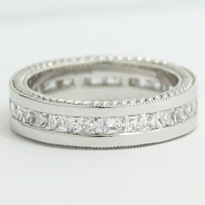 5.5mm Princess Cut Channel Bend Set with Hand Engraving 14k White Gold