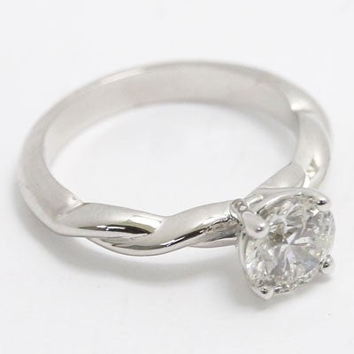 AER-A01 Twist Band Solitaire Style Engagement Ring 14k White Gold