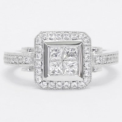 E93840-Antic Accent Diamond Halo Engagement Ring 14k White Gold