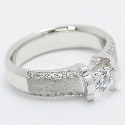 E93888-Brushed Center Tension Diamond Engagement Ring 14k White Gold