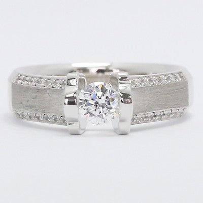 E93888-Brushed Center Tension Diamond Engagement Ring 14k White Gold