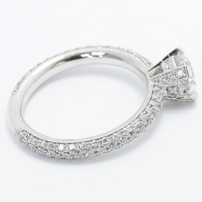 E93643-Cathedral Pave Set Diamond Engagement Ring 14k White Gold