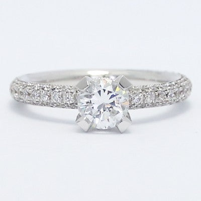 Cathedral Pave Set Diamond Engagement Ring 14k White Gold