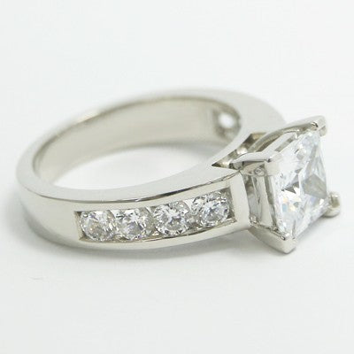 E93788-Cathedral Set Princess Cut Diamond Engagement Ring 14k White Gold