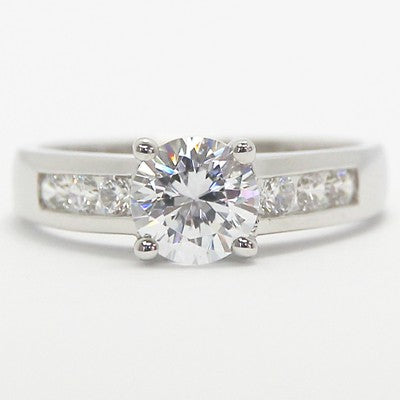 Channel Set Cathedral Diamond Engagement Ring 14k White Gold