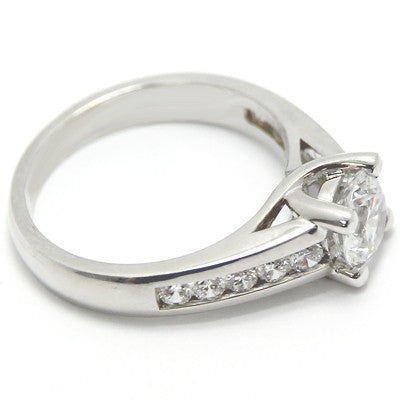 E93382-Channel Set Cross Prong Engagement Ring 14k White Gold
