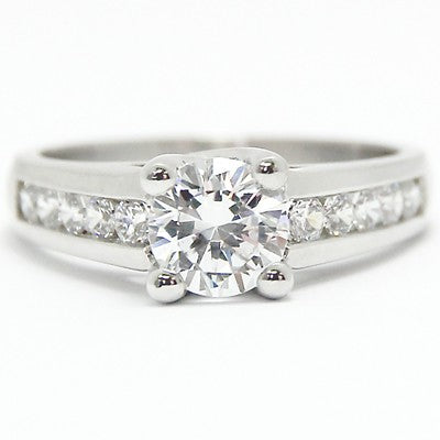 Channel Set Cross Prong Engagement Ring 14k White Gold