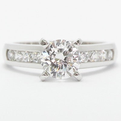 E93347-Channel Set Diamond Engagement Ring 14k White Gold