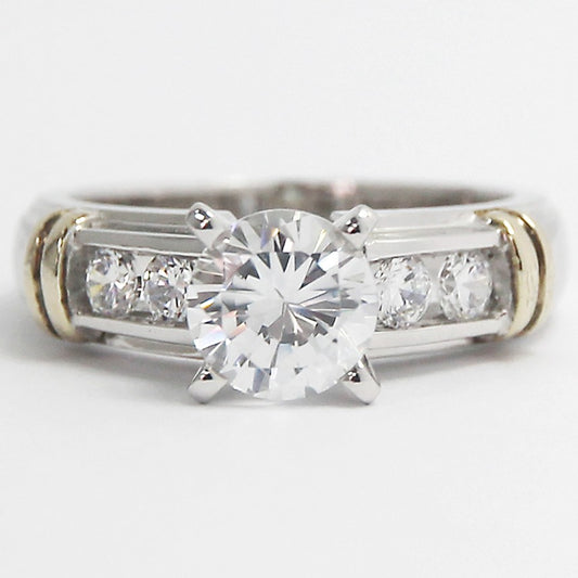 Channel Set Engagement Ring 14k White and Yellow Gold