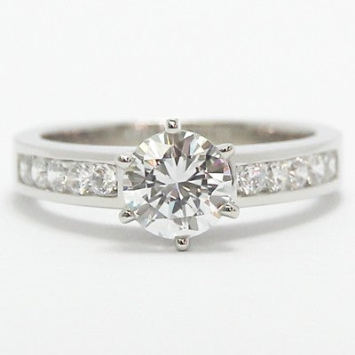 Channel Set Euro Shank 6 Prong Diamond Ring 14k White Gold