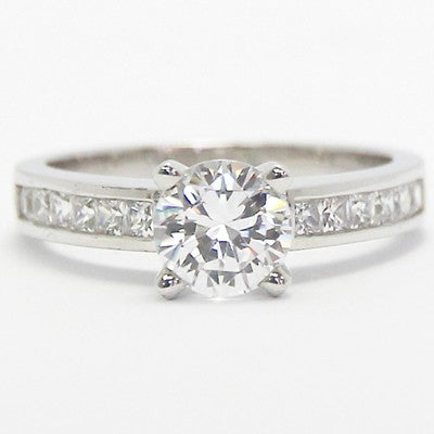 E93398-Channel Set Princess Cut Diamond Engagement Ring 14k White Gold
