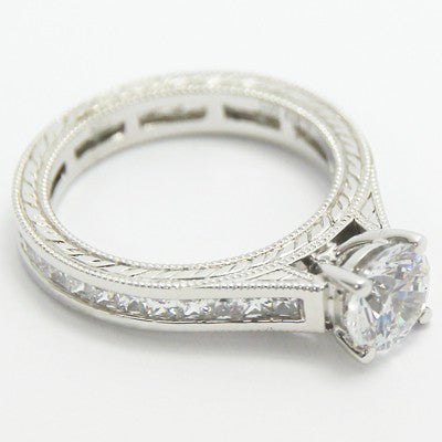 E93986-Channel Set Princess Cuts Hand Engraved Eternity Diamond Ring 14k White Gold