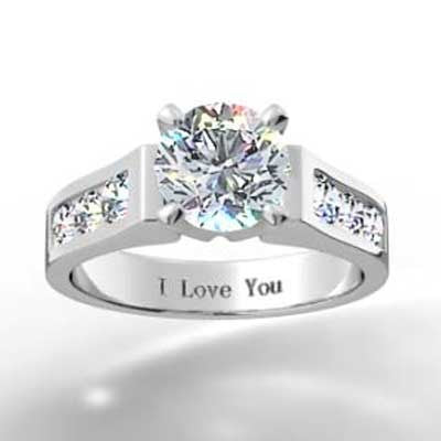 Channel Set Round Brilliant Engagement Ring 14k White Gold