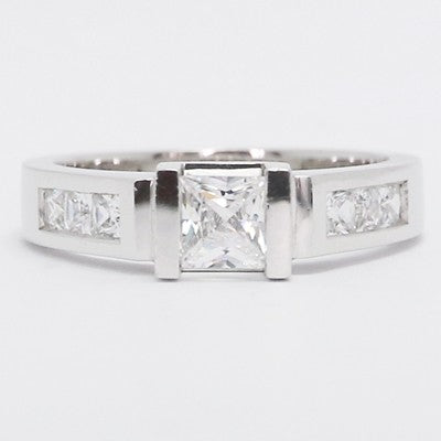 E93918-Channel Set Tension Style Princess Cut Diamond Ring 14k White Gold