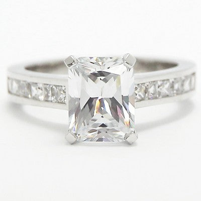 Channel Setting Radiant Cut Diamond Ring 14k White Gold
