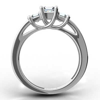 E93870-2 Classic Princess Cut 3 Stone Engagement Ring 14k White