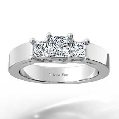 Classic Princess Cut 3 Stone Engagement Ring 14k White