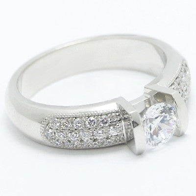 E93492-Comfort Fit with Pave Accents Tension Setting 14k White Gold