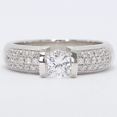 E93492-Comfort Fit with Pave Accents Tension Setting 14k White Gold
