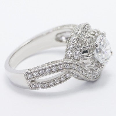 E93635-Criss Cross Halo Style Diamond Engagement Ring 14k White Gold